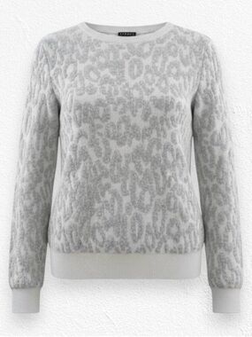 Theory Light Gray Leopard Print Crewneck Sweater